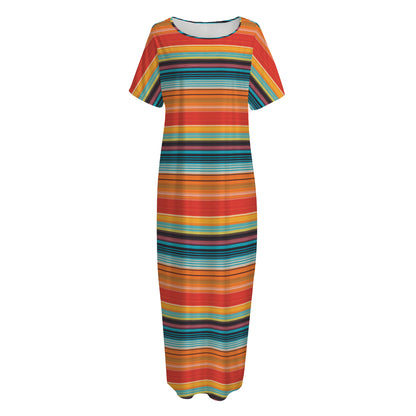 Ethnic Mexican Blanket Pattern Print Short Sleeve Long Nightdress