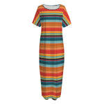 Ethnic Mexican Blanket Pattern Print Short Sleeve Long Nightdress