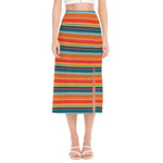 Ethnic Mexican Blanket Pattern Print Side Slit Midi Skirt