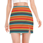 Ethnic Mexican Blanket Pattern Print Side Slit Mini Skirt