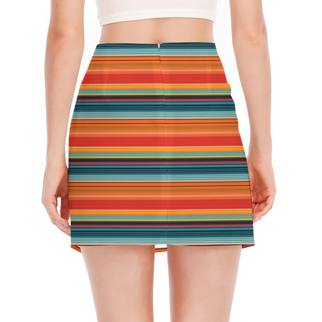 Ethnic Mexican Blanket Pattern Print Side Slit Mini Skirt