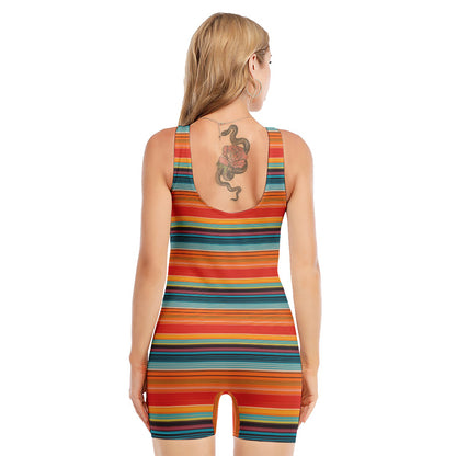 Ethnic Mexican Blanket Pattern Print Sleeveless One Piece Swimsuit