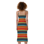 Ethnic Mexican Blanket Pattern Print Slim Fit Midi Cami Dress