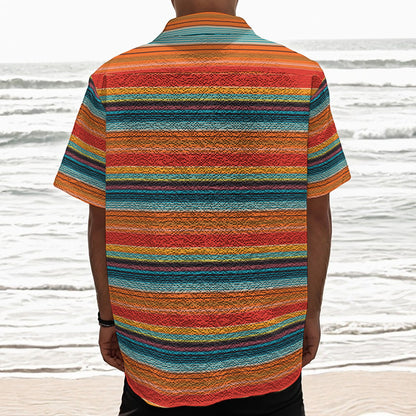Ethnic Mexican Blanket Pattern Print Textured Short Sleeve Shirt