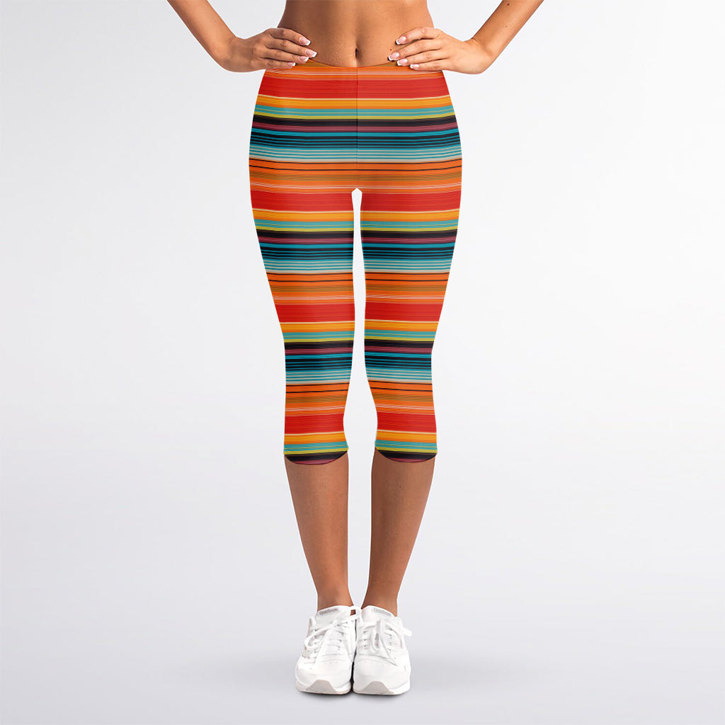Ethnic Mexican Blanket Pattern Print Women's Capri Leggings