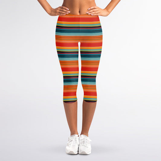 Ethnic Mexican Blanket Pattern Print Women's Capri Leggings
