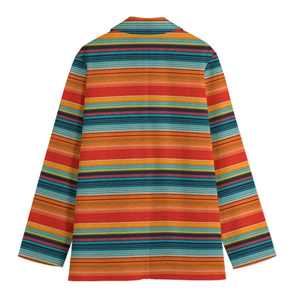 Ethnic Mexican Blanket Pattern Print Women's Cotton Blazer