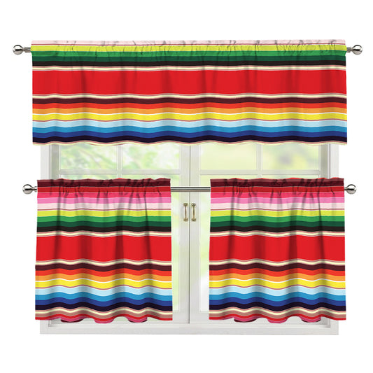 Ethnic Mexican Blanket Stripe Print 3 Piece Kitchen Curtains
