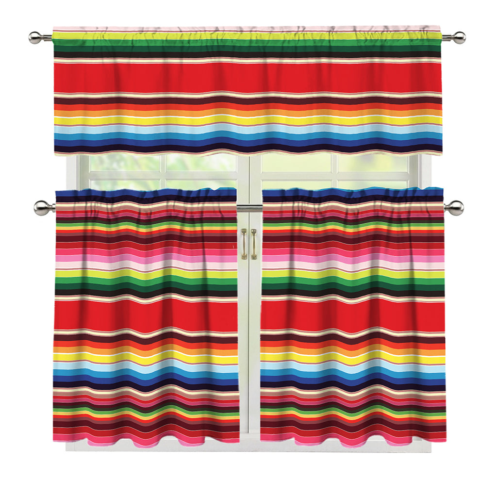 Ethnic Mexican Blanket Stripe Print 3 Piece Kitchen Curtains