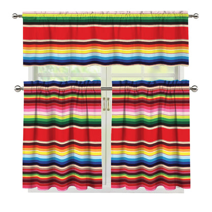 Ethnic Mexican Blanket Stripe Print 3 Piece Kitchen Curtains