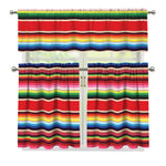 Ethnic Mexican Blanket Stripe Print 3 Piece Kitchen Curtains