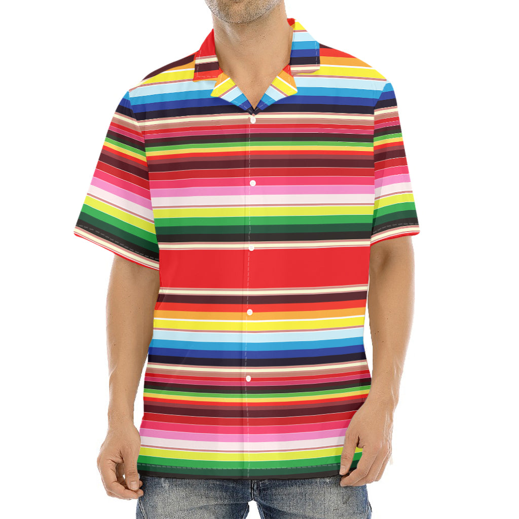Ethnic Mexican Blanket Stripe Print Aloha Shirt