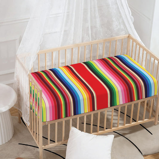 Ethnic Mexican Blanket Stripe Print Baby Crib Sheet