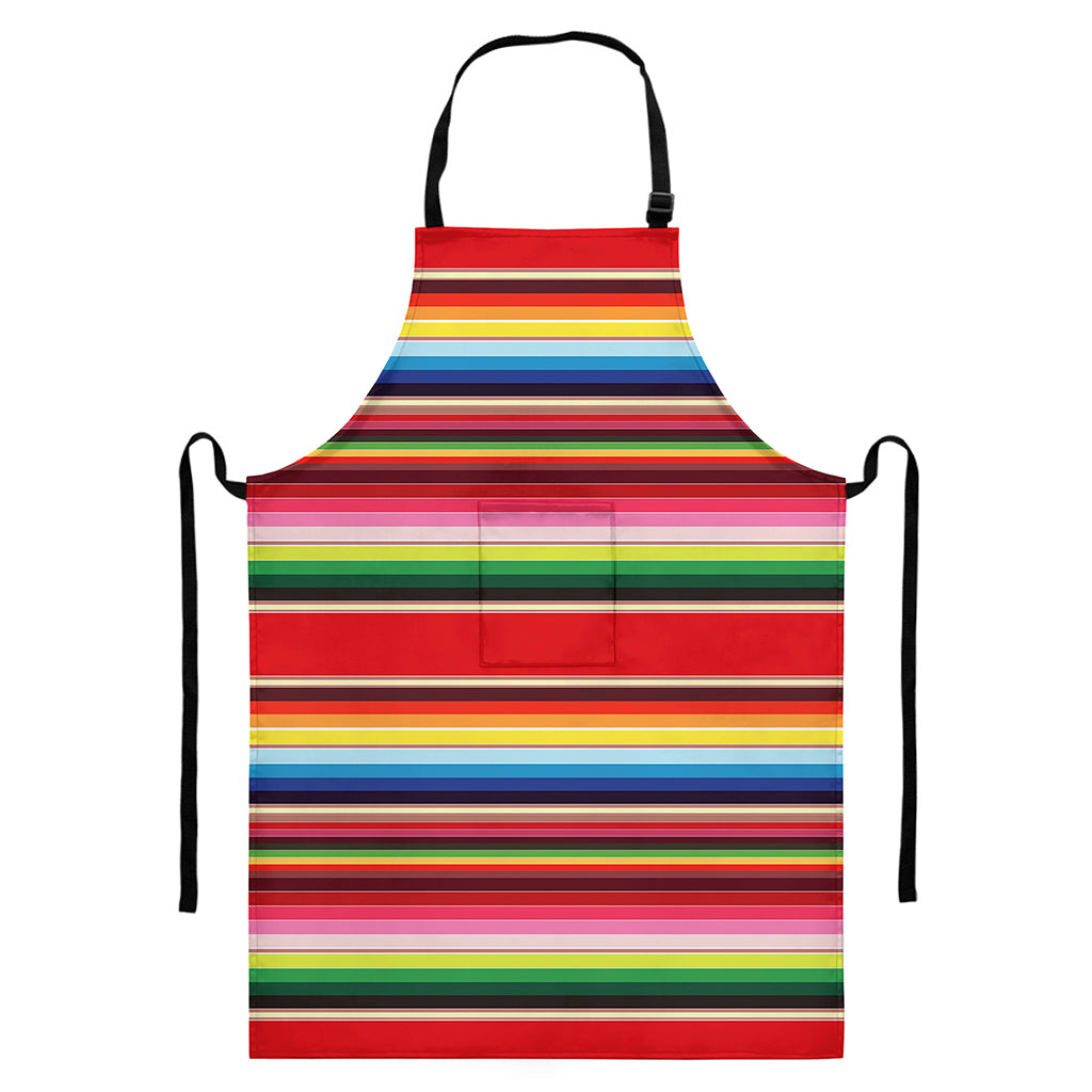 Ethnic Mexican Blanket Stripe Print Bib Apron With Pocket