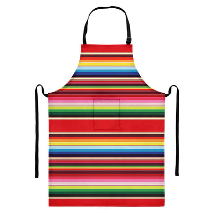 Ethnic Mexican Blanket Stripe Print Bib Apron With Pocket