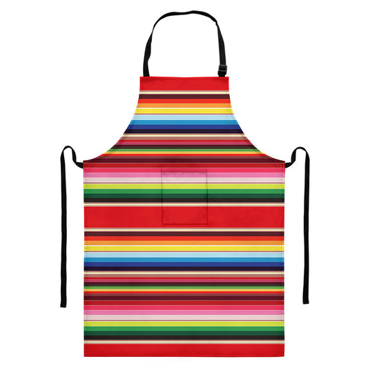 Ethnic Mexican Blanket Stripe Print Bib Apron With Pocket