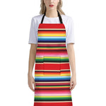 Ethnic Mexican Blanket Stripe Print Bib Apron With Pocket