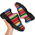 Ethnic Mexican Blanket Stripe Print Black Chunky Shoes