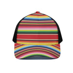 Ethnic Mexican Blanket Stripe Print Black Mesh Trucker Cap