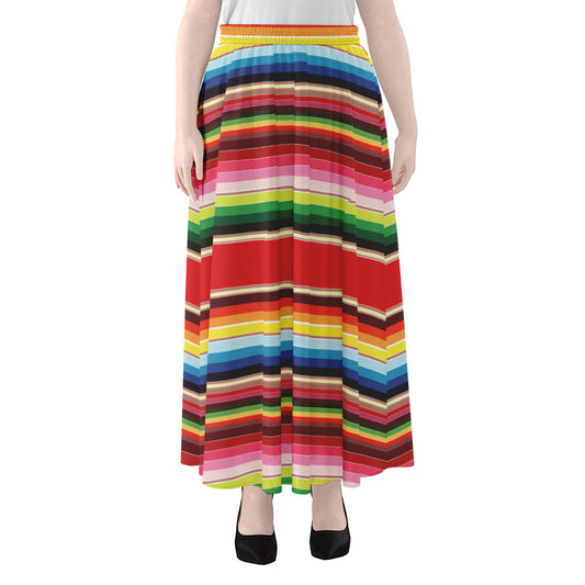 Ethnic Mexican Blanket Stripe Print Chiffon Maxi Skirt