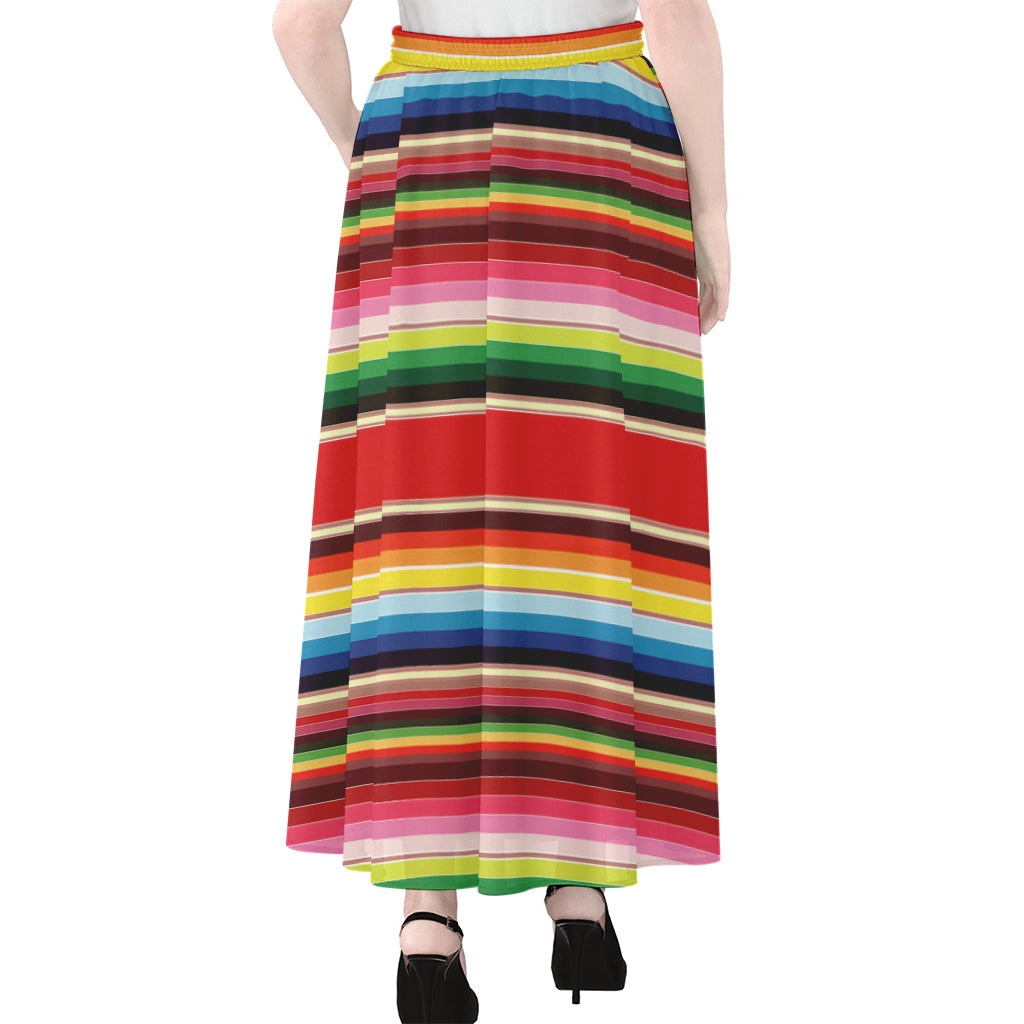 Ethnic Mexican Blanket Stripe Print Chiffon Maxi Skirt