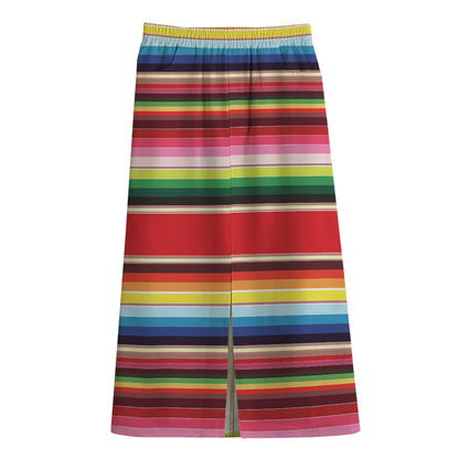 Ethnic Mexican Blanket Stripe Print Cotton Front Slit Maxi Skirt
