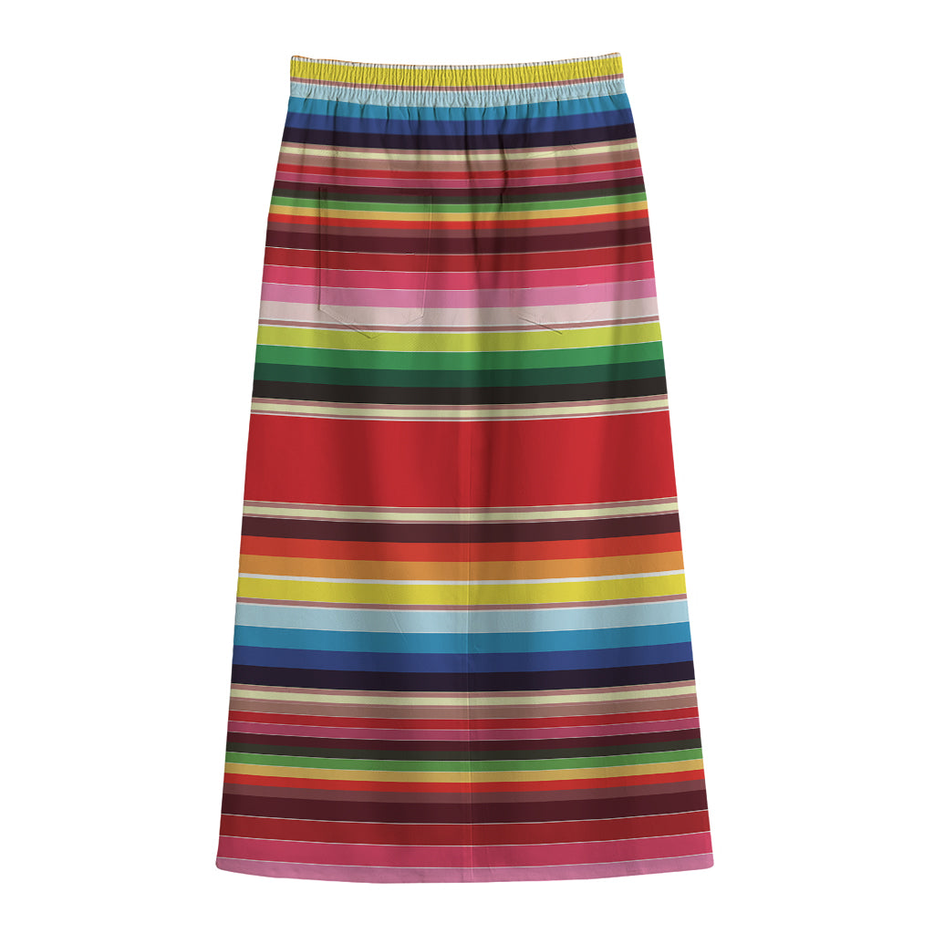 Ethnic Mexican Blanket Stripe Print Cotton Front Slit Maxi Skirt