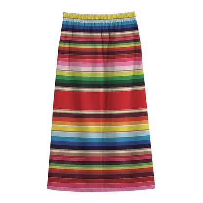Ethnic Mexican Blanket Stripe Print Cotton Front Slit Maxi Skirt
