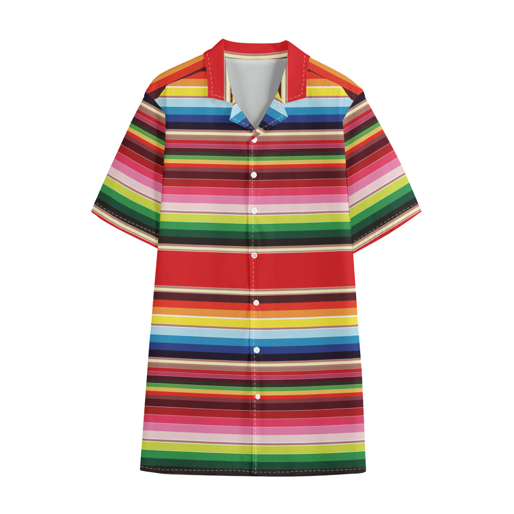 Ethnic Mexican Blanket Stripe Print Cotton Hawaiian Shirt