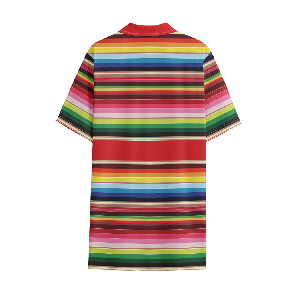 Ethnic Mexican Blanket Stripe Print Cotton Hawaiian Shirt