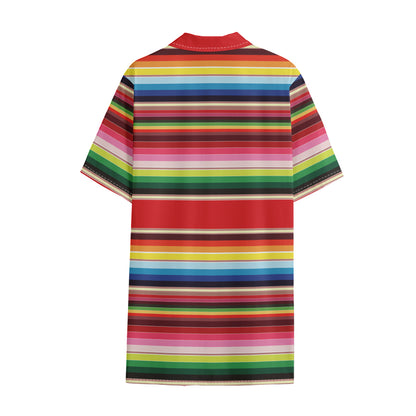 Ethnic Mexican Blanket Stripe Print Cotton Hawaiian Shirt