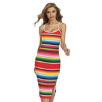 Ethnic Mexican Blanket Stripe Print Cross Back Cami Dress