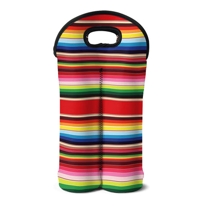 Ethnic Mexican Blanket Stripe Print Double Neoprene Wine Tote