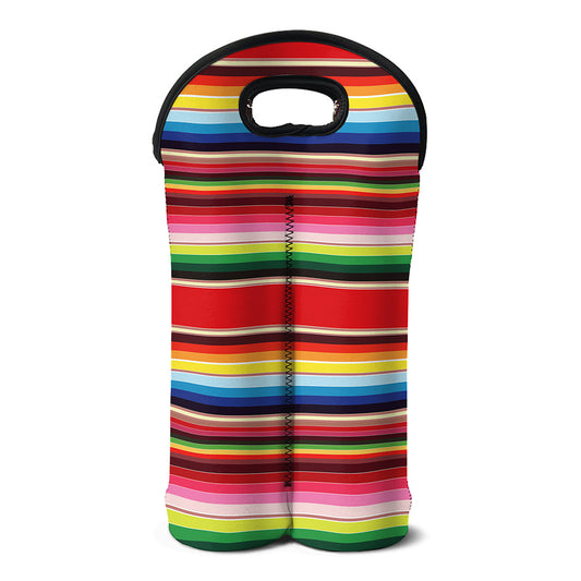 Ethnic Mexican Blanket Stripe Print Double Neoprene Wine Tote
