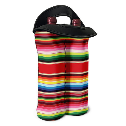 Ethnic Mexican Blanket Stripe Print Double Neoprene Wine Tote