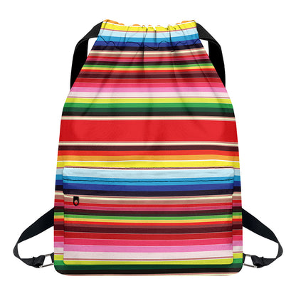 Ethnic Mexican Blanket Stripe Print Drawstring Backpack