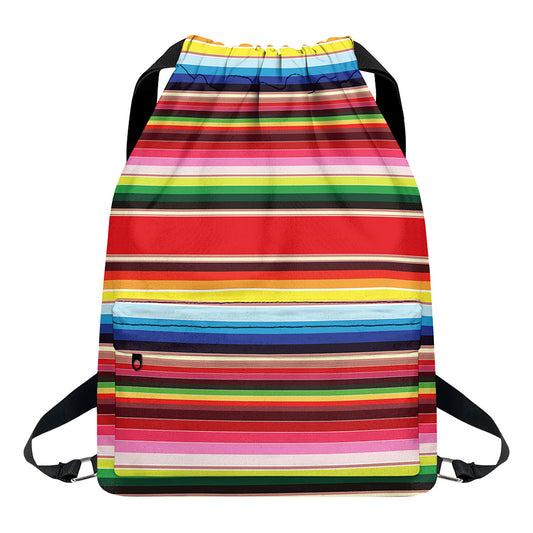 Ethnic Mexican Blanket Stripe Print Drawstring Backpack