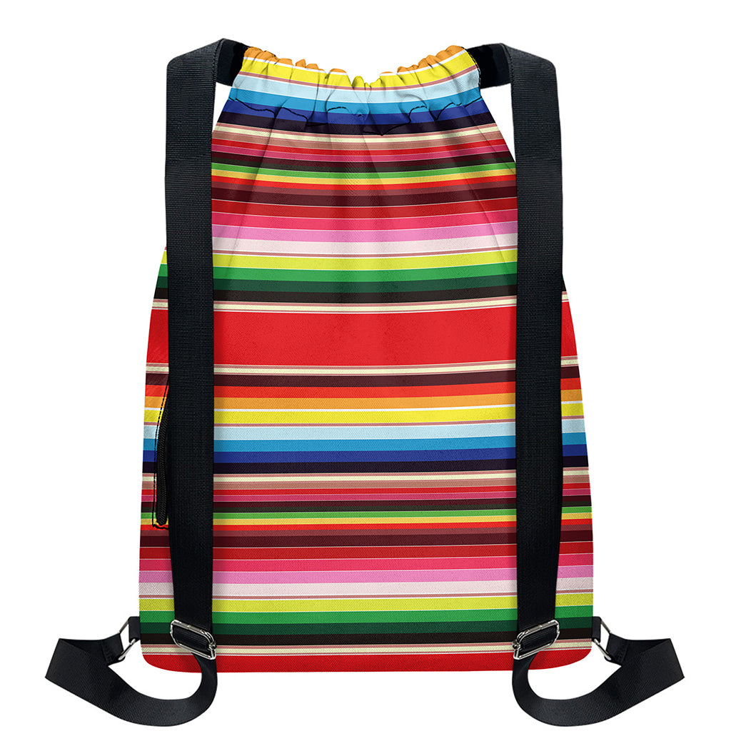 Ethnic Mexican Blanket Stripe Print Drawstring Backpack