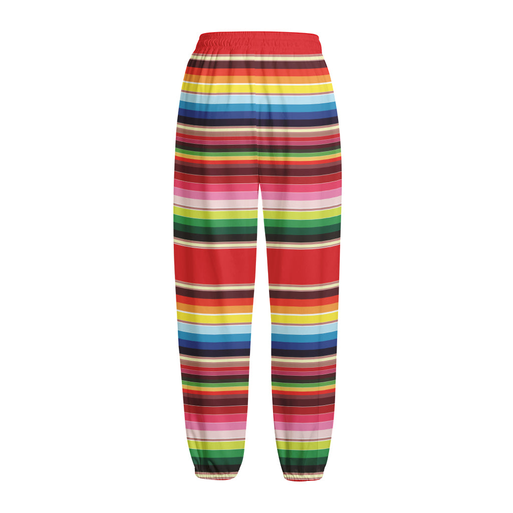 Ethnic Mexican Blanket Stripe Print Fleece Lined Knit Pants