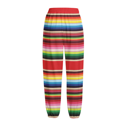 Ethnic Mexican Blanket Stripe Print Fleece Lined Knit Pants