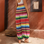 Ethnic Mexican Blanket Stripe Print Harem Pants