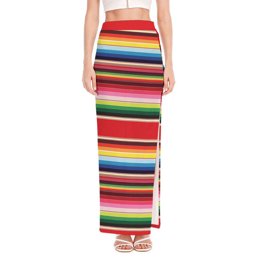 Ethnic Mexican Blanket Stripe Print High Slit Maxi Skirt