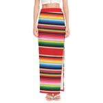Ethnic Mexican Blanket Stripe Print High Slit Maxi Skirt