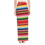 Ethnic Mexican Blanket Stripe Print High Slit Maxi Skirt