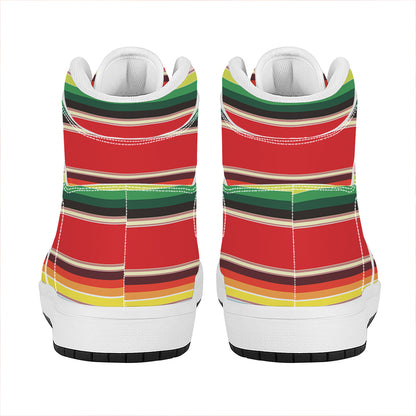 Ethnic Mexican Blanket Stripe Print High Top Leather Sneakers
