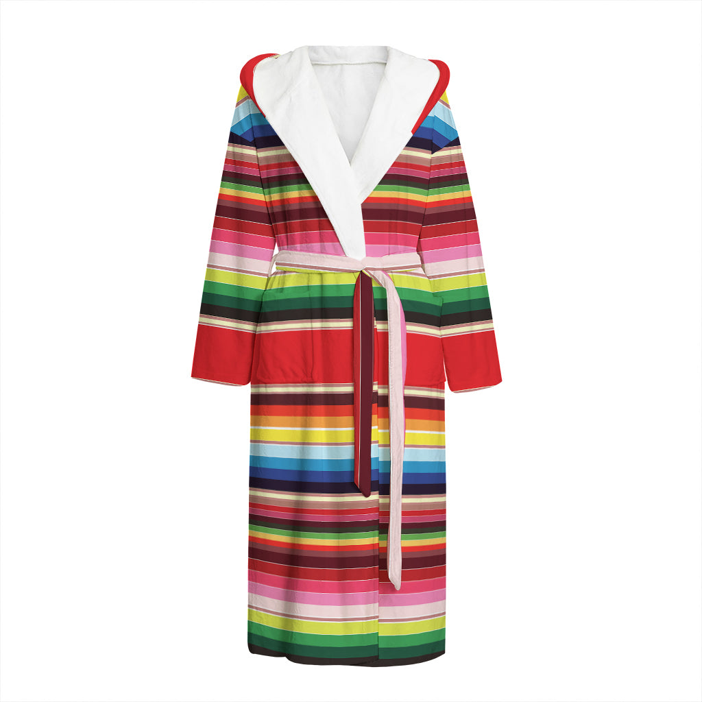 Ethnic Mexican Blanket Stripe Print Hooded Bathrobe