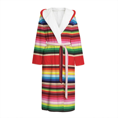 Ethnic Mexican Blanket Stripe Print Hooded Bathrobe