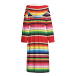 Ethnic Mexican Blanket Stripe Print Hooded Bathrobe