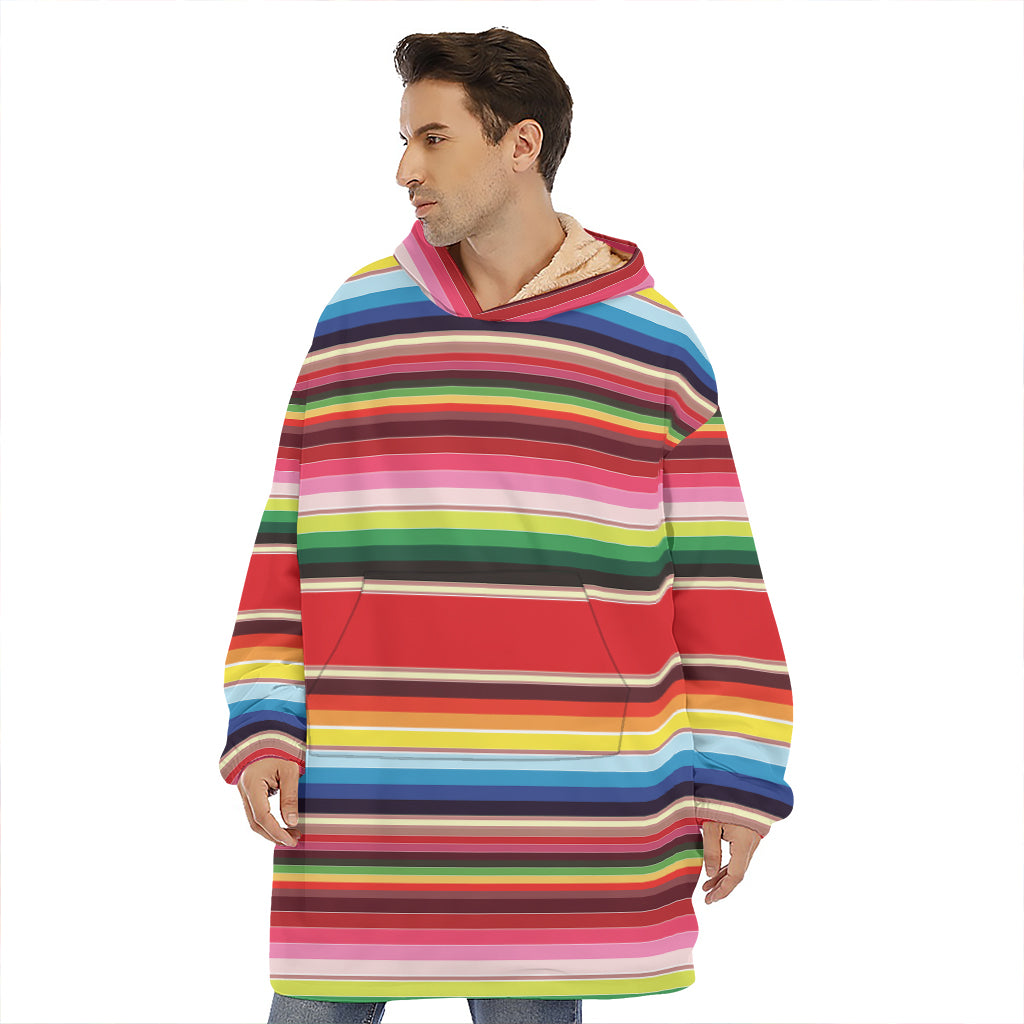 Ethnic Mexican Blanket Stripe Print Hoodie Blanket
