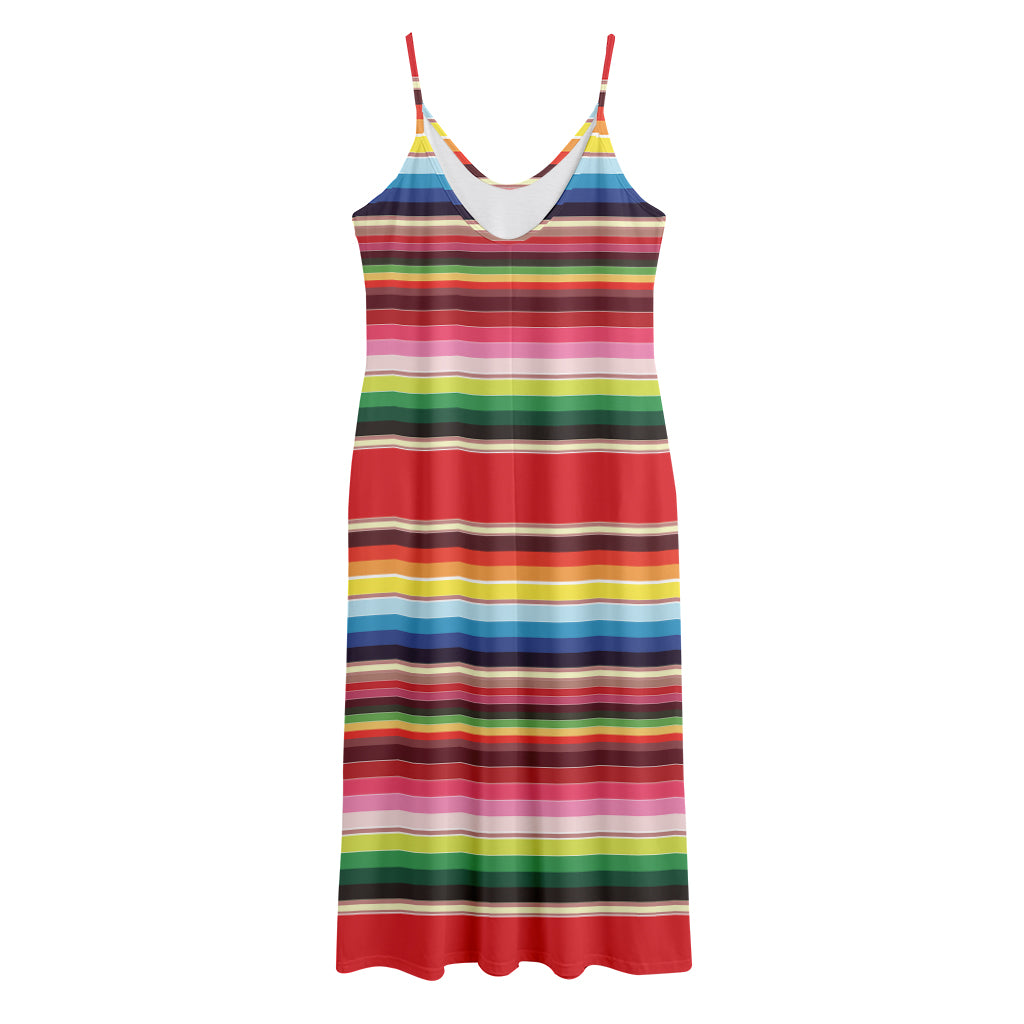 Ethnic Mexican Blanket Stripe Print Jersey Midi Cami Dress